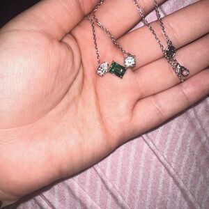 Swarovski Silver Necklace with Green Gemstone